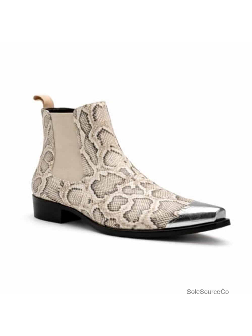 Men's Snake Print Chelsea Boots Faux Pointed Toe Slip-On Western Dress Ankle